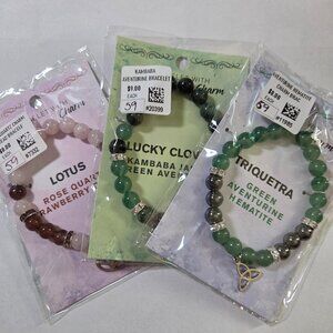 Bundle of Three 8mm Gemstone with Charm‎ Bracelets NWT